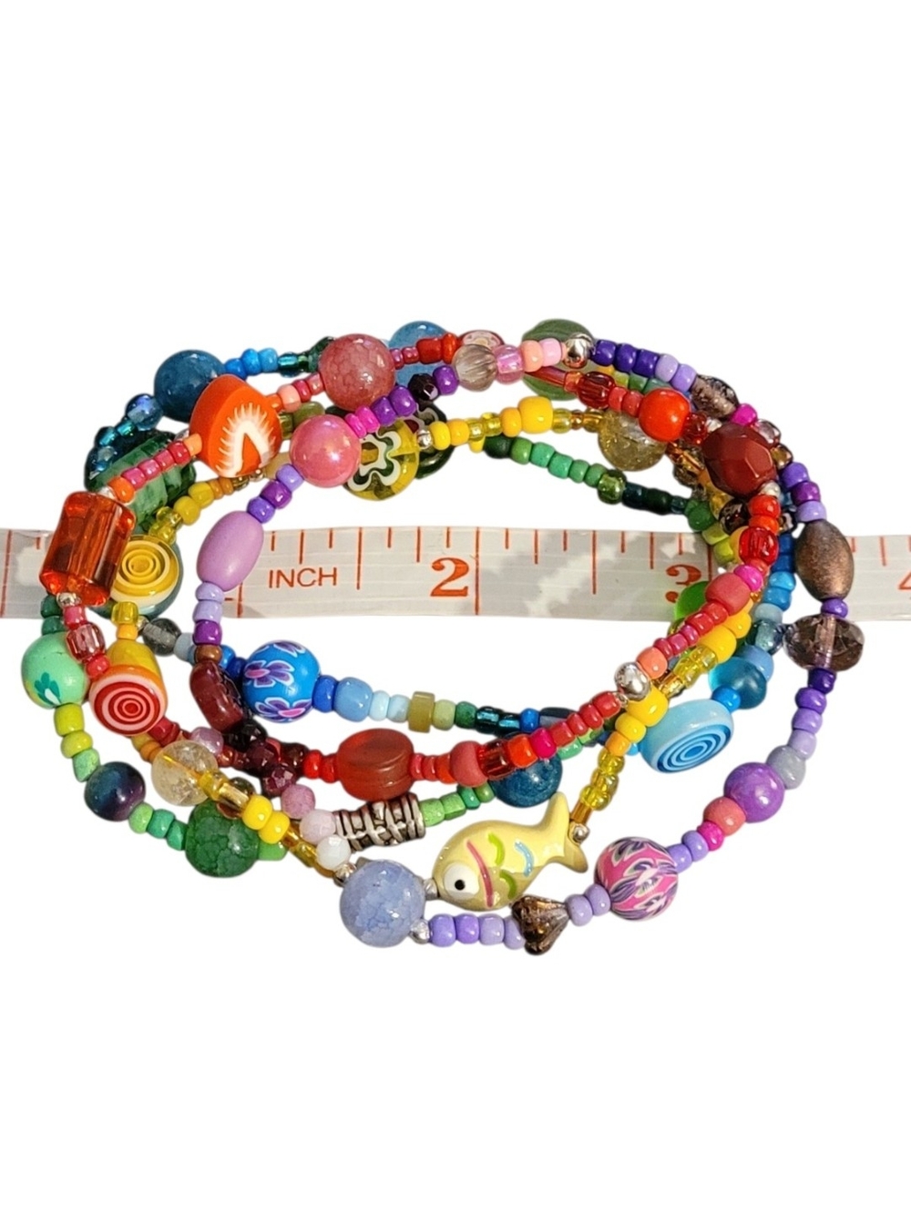 Multicolor Mixed-Media Beaded Stretch Bracelet Set of 5 💜 - Picture 3 of 5